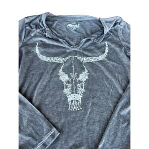 Cowgirl Hardware long sleeve V-neck T-shirt, western theme, women's size S